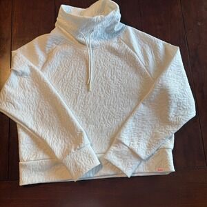 Juicy Couture White Quilted Pullover Sweatshirt Drawstring Funnel Neck‎ Crop Top